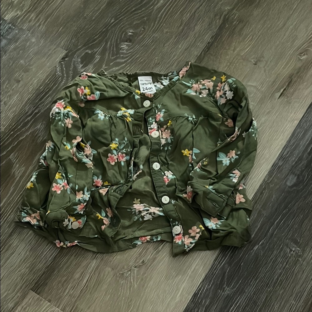 Carter's Green Floral Long Sleeve Tee